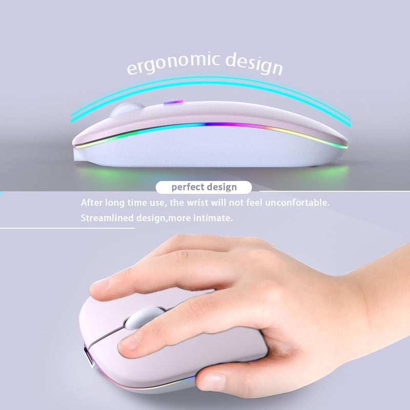 KANMABPC Wireless Bluetooth Mouse – Rechargeable, Silent, Dual Mode (Bluetooth 5.2 & USB) with LED Lights – Portable for Laptop, Desktop, & Tablet(Pink) - Image 5